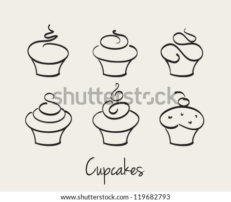 Cupcake set hand drawn vector