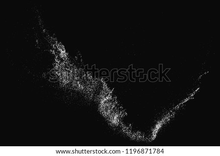 White grainy texture isolated on black background. Dust overlay. Light coloured noise granules. Snow vector elements. Illustration, eps 10. Royalty-Free Stock Photo #1196871784