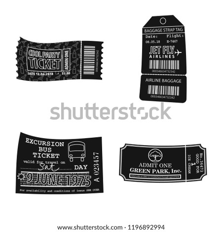 Vector illustration of ticket and admission icon. Set of ticket and event stock vector illustration.