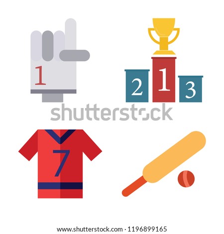 Set of 4 simple vector icons such as Glove, Podium, Soccer jersey, Cricket, editable pack for web and mobile