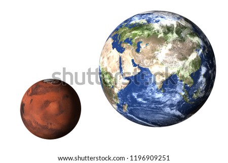 Planet Earth with mars of solar system isolated on white background. Elements of this image furnished by NASA.