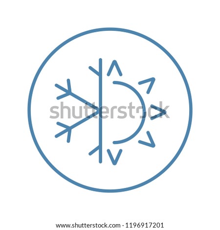 Winter and summer color icon. Dual season mattress. Four seasons. Air conditioning. Sun and snowflake. Isolated vector illustration
