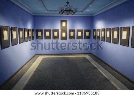Photo blank. Gallery room Interior with empty sheets on wall. picture gallery background. 
