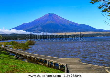Fuji mount at yamanakako lake. Sumer, It's does not have snow on the top of mountain