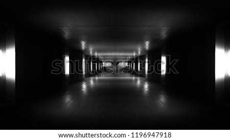 Spaceship corridor. Futuristic tunnel with light. Of Empty Sci Fi Futuristic Dark Room With Light Blue Lights
