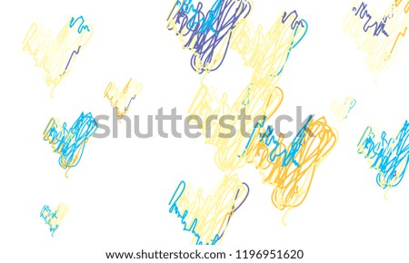 Hand Draw, Embroidered, Stylish Blue and Yellow Hearts of Different Size on White Background