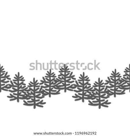 Monochrome horizontal seamless pattern with Christmas trees on white background. For New Year design, Christmas greeting card mockup wrapping paper,page, interior fabrics, textile.