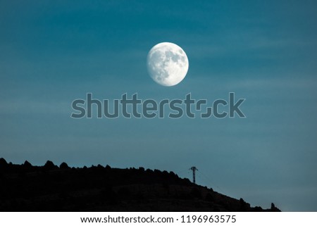 Full Moon Rising over Forest Skyline Silhouette