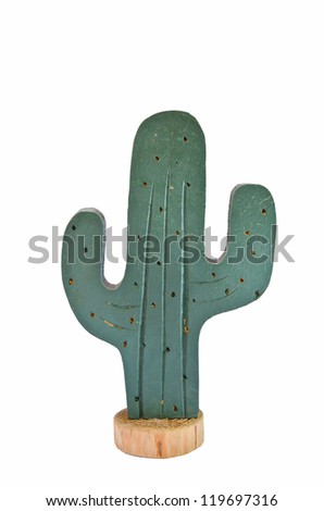 toy wood cactus isolated in white background,clipping path included.