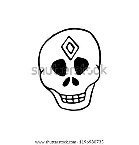 Skull icon in hand drawn style. Day of the Dead card in hand drawn style. For Day of the Dead card, stickers, creative design