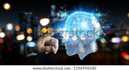 Businessman on blurred background creating artificial intelligence 3D rendering