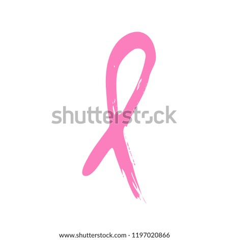 Breast cancer day. Hand drawn pink crayon ribbon. 15 October. Watercolor awareness symbol, vector illustration, isolated. Design template for flyer and poster.