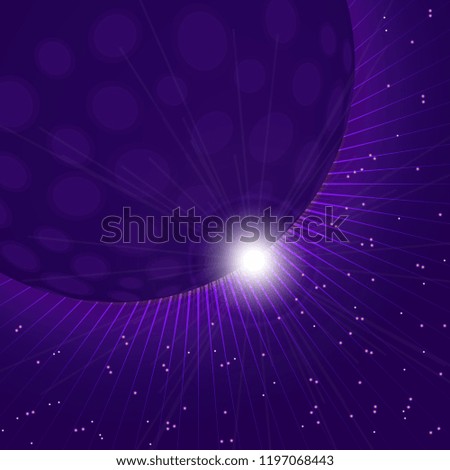 Planet with craters and stars in dark outer space. Vector illustration.