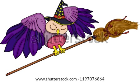 Halloween owl with witch broom

