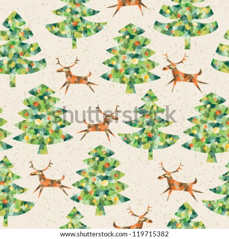 Christmas Trees Forest with Reindeer ... seamless pattern background with grunge texture