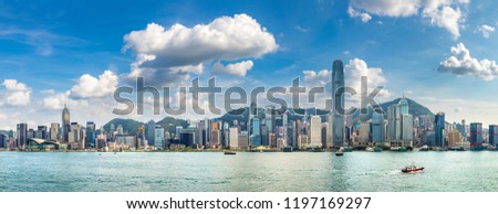 Panorama of Victoria Harbour in Hong Kong at summer day