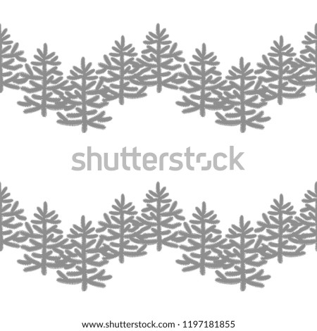 Monochrome horizontal seamless pattern with Christmas trees on white background. For New Year design, Christmas greeting card mockup wrapping paper,page, interior fabrics, textile.