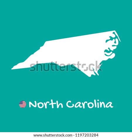 Vector detailed map of North Carolina isolated on blue background. Silhouette or borders of USA state. Vector illustration