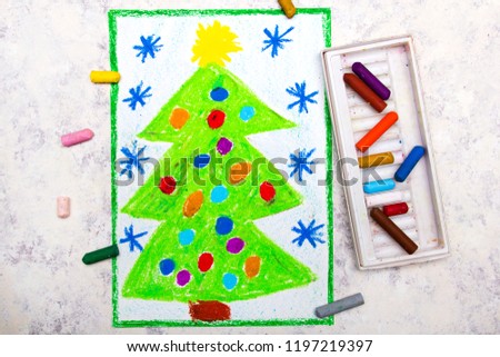Colorful hand drawing: Beautiful Christmas tree with colorful balls
