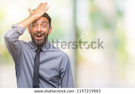 Adult hispanic business man over isolated background surprised with hand on head for mistake, remember error. Forgot, bad memory concept. Royalty-Free Stock Photo #1197219883