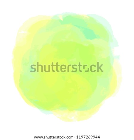 Colorful watercolor spot. Colored aquarelle blotch on isolated white. Watercolour splotch. Paint and ink smudges. Bright blur stain. Trendy label brush stroke background