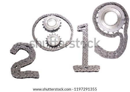 From the details of the engineering industry and automotive parts lined figures 2019. The concept of the new year, two thousand nineteen.