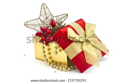 Festive gift box with bow isolated on white background