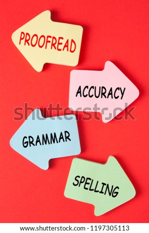 Proofreading Grammar Spelling Accuracy on paper arrows.