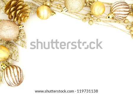 Golden Christmas border of baubles and shiny branches