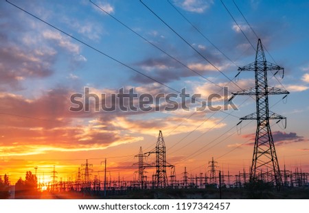 The power supply facilities of contour in the evening Royalty-Free Stock Photo #1197342457