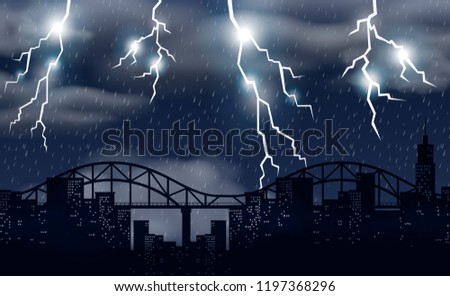 Storm and lighting over city illustration