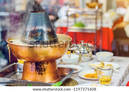 Chinese hot pot on a holiday table