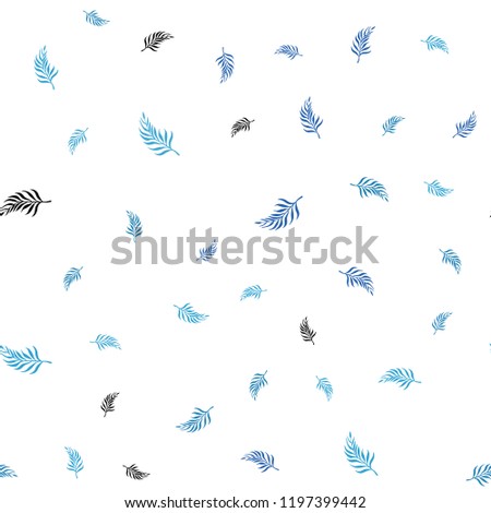 Light BLUE vector seamless doodle background with leaves. Colorful abstract illustration with leaves in doodle style. Pattern for design of window blinds, curtains.
