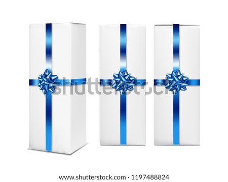 Gift box with blue ribbon and bow.