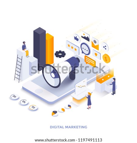 Modern flat design isometric illustration of Digital Marketing. Can be used for website and mobile website or Landing page. Easy to edit and customize. Vector illustration Royalty-Free Stock Photo #1197491113