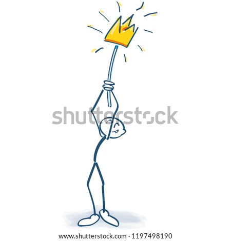 Stick figure with crown on a stem in the air