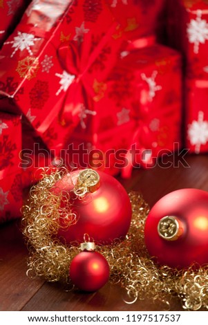 red christmas decoration gifts and christmas tree deco