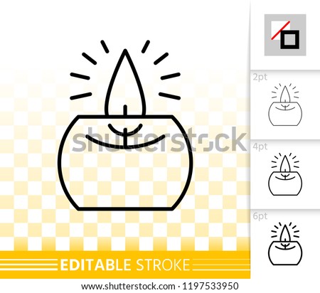 Candle Flame thin line icon. Outline sign of church decoration. Memorial Fire linear pictogram with different stroke width. Simple vector symbol, transparent. Party decor editable stroke without fill
