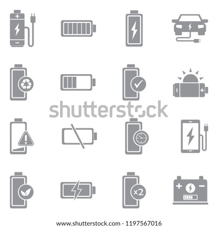 Battery Icons. Gray Flat Design. Vector Illustration. 