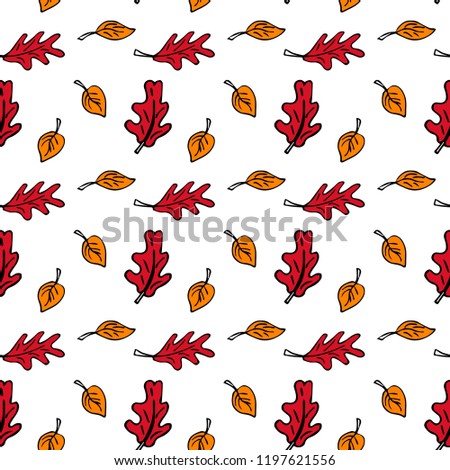Doodle styled vector seamless pattern with leaves. Autumn season leaves background