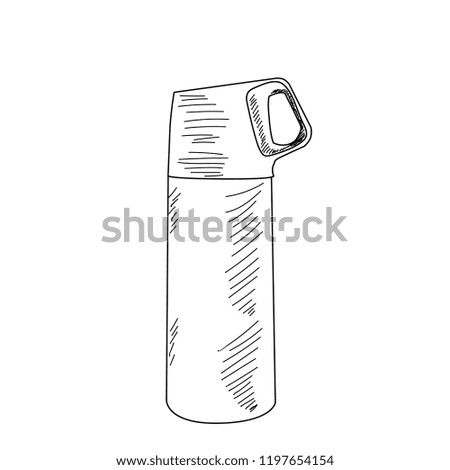 vector, on a white background, a thermos for tea sketch