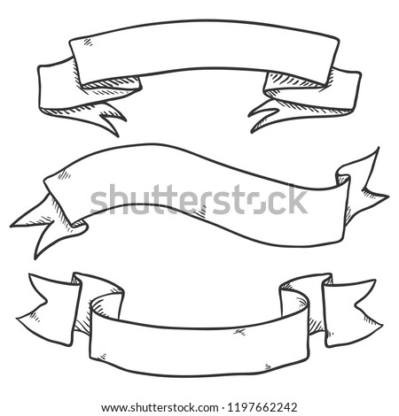 Vector Set of Black Sketch Ribbons. Blank Banners.