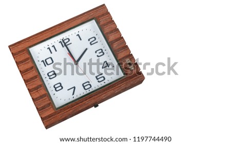 top view brown wooden wall clocks on white background,copy space