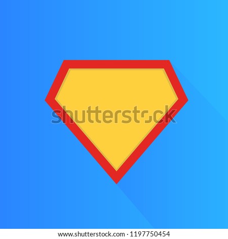 Superhero vector icon, modern and flat logo figure. Superman shield shape isolated on blue background. Superman logo frame.