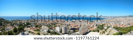 panoramic view of marseille France old harbour and cityscape view from the hill of notre dame de la garde famous landmark