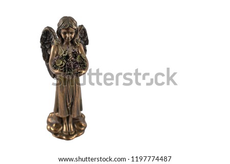 Angel statue stock images. Angel isolated on a white background. Angel figurine on a white background with copy space for text