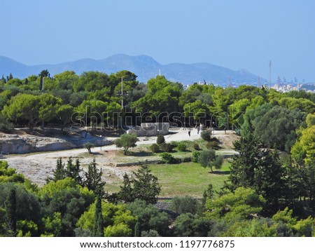 Photo of iconic Pnyka where Athenians gathered in ancient Greece, Athens historic center, Attica, Greece