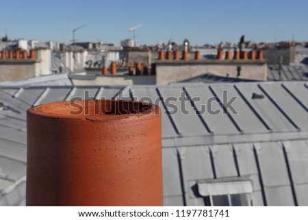 Paris roofs panoramic overview at summer day, France, traditional postcard picture, Europe