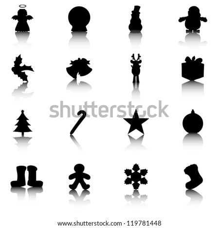 Silhouettes of Christmas related items with reflection
