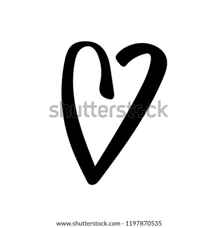 Vector hand drawn heart. Love symbol. Isolated, clip art. Brush, ink. Decor element for Valentine's day card, pattern, poster, label, sticker, postcard and print.